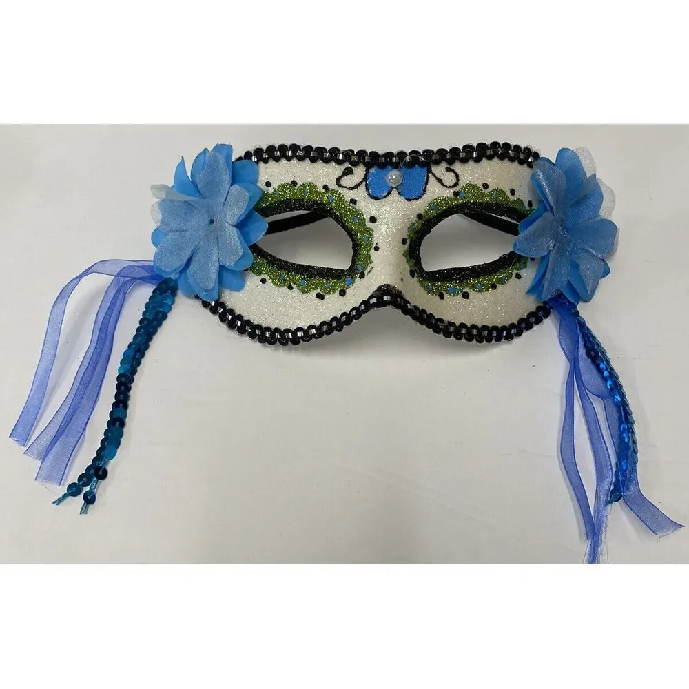 NEW - Day of the Dead Mask w/ Strap Partial Face‎ Sugar Skull Costume Masquerade